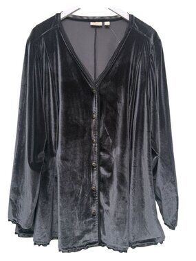 LOGO Lori Goldstein Velvet Tunic Top Plus Size 3X Black Pockets FitFlare Stretch